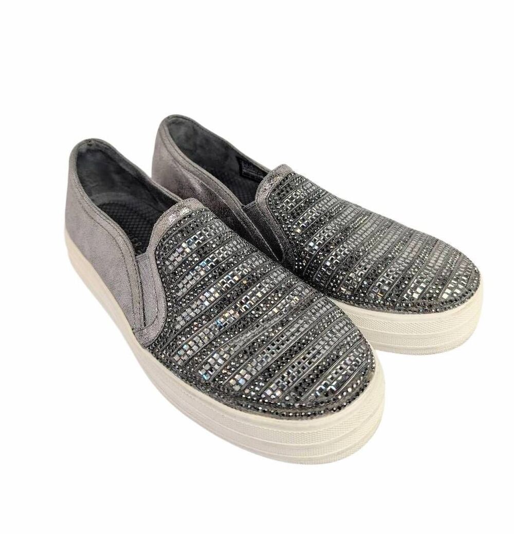 Skechers Street rhinestone silver gunmetal metallic slip on sneaker womens 6